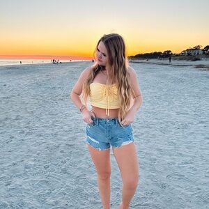 Classic Blue Distressed Denim Shorts